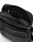Leather messenger bag with zip, black, inside