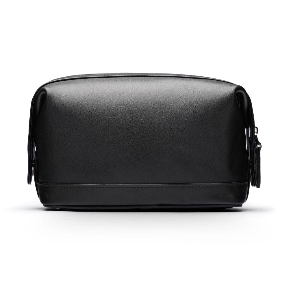 Leather wash bag, black, front