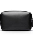 Leather wash bag, black, front