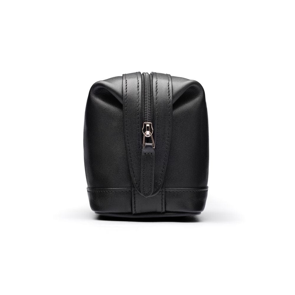 Leather wash bag, black, side