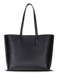 Leather tote bag, black, front