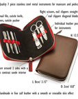Leather zip around 7 piece manicure set, features and dimensions