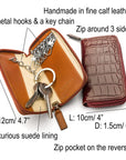 Leather zip around key case, features and dimensions