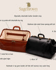 Luxury leather medium Gladstone holdall, features and dimensions