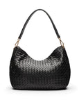Melissa slouchy leather woven bag with zip closure, black, back