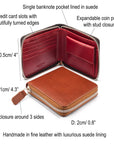 Men's leather zip wallet with coin purse, features and dimensions