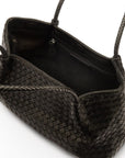 Midi woven leather bag, black, open