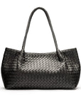 Midi woven leather bag, black, front