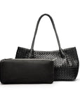 Midi woven leather bag, black, inner bag