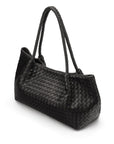 Midi woven leather bag, black, side