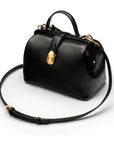 Mini leather Gladstone bag, black, with shoulder strap