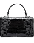 Luxury Leather Maya Top Handle Crossbody Bag, Patent Black Croc, back