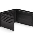 Leather coin wallet, black pebble grain, open