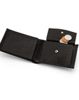 Leather coin wallet, black pebble grain, inside