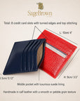 Flat leather card holder with 8 card slots, features and dimensions