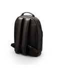 Men's leather 15" laptop backpack, black pebble grain with gunmetal zips, reverse
