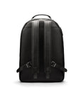 Men's leather 15" laptop backpack, black pebble grain with gunmetal zips, back