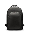 Men's leather 15" laptop backpack, black pebble grain with gunmetal zips, front