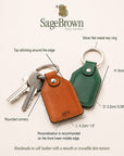 Rectangular leather key fob, features and dimensions