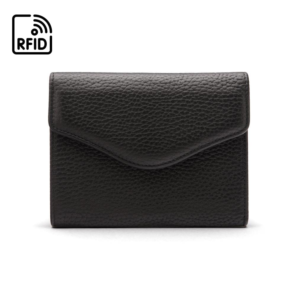 RFID Large leather purse with 15 CC, black, front