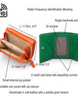 RFID blocking leather tri-fold purse, features and dimensions
