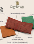 RFID leather wallet with 6 credit card slots, features and dimensions