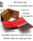 RFID leather wallet with 9 cc, features and dimensions