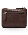 RFID Small leather zip coin pouch, brown pebble grain, front