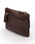 RFID Small leather zip coin pouch, brown pebble grain, side