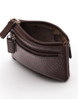 RFID Small leather zip coin pouch, brown pebble grain, inside