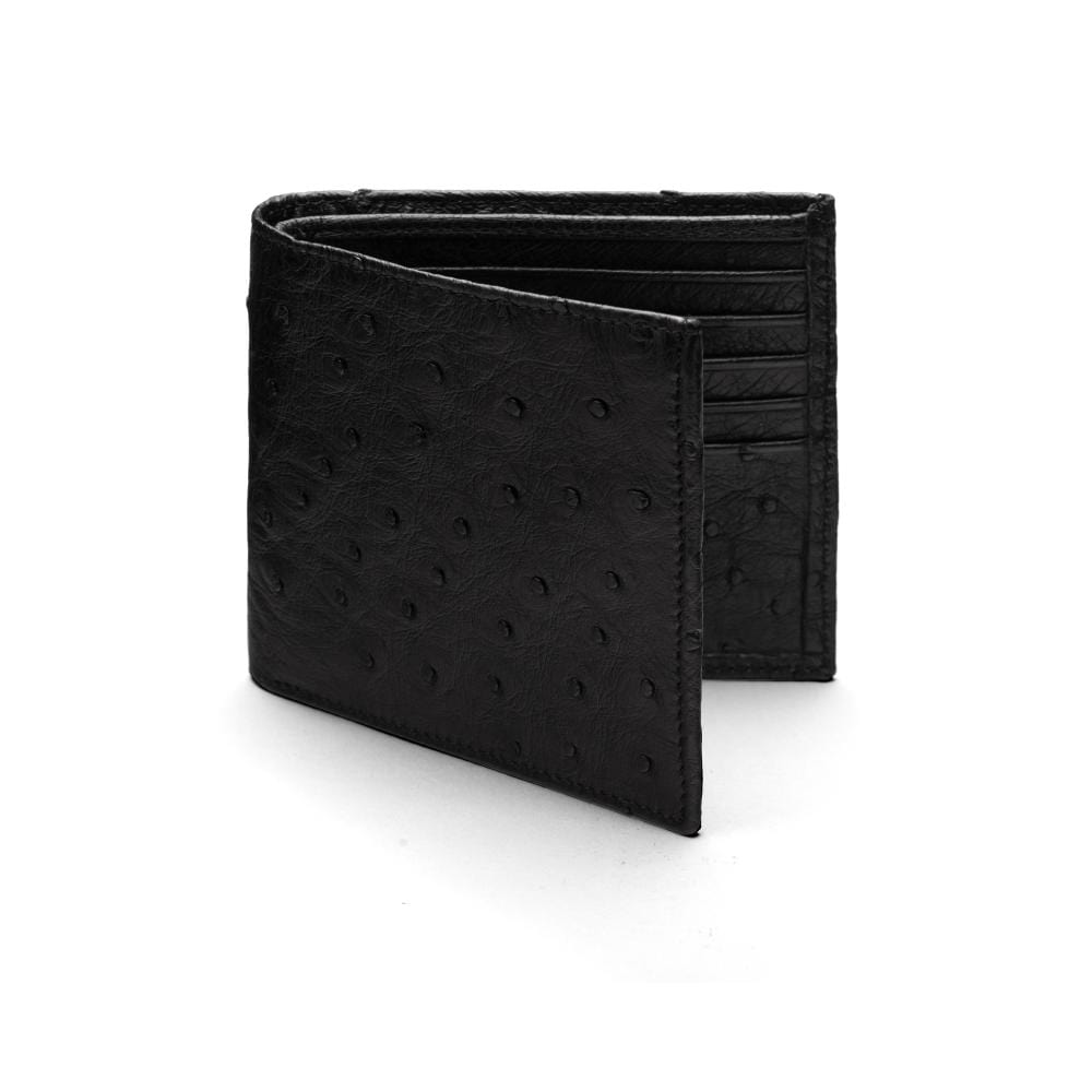 RFID wallet in ostrich leather, black, front