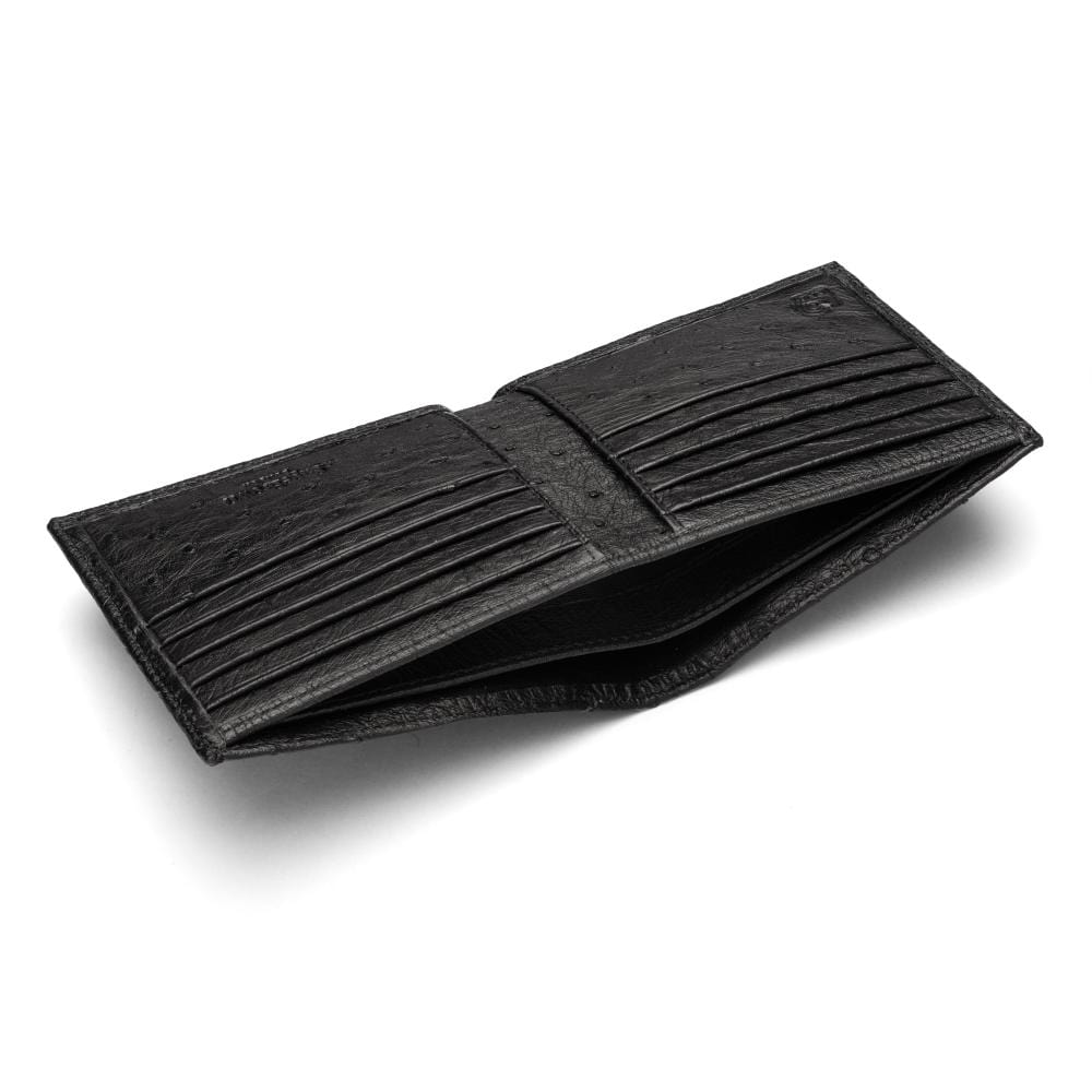 RFID Wallet in Ostrich Leather, Black | Billfold | SageBrown