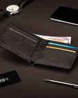 RFID wallet in ostrich leather, black, lifestyle