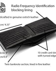 RFID wallet in real ostrich leather, black , features