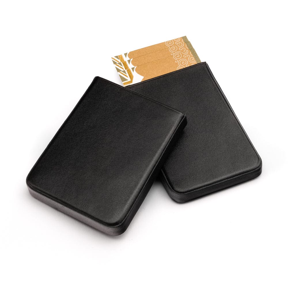 Pull apart business card holder, black, open