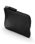 Small leather coin purse with key chain, black, side