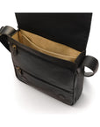 Small leather messenger bag, black pebble grain, inside