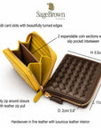 Small zip around woven leather accordion purse, features and dimensions