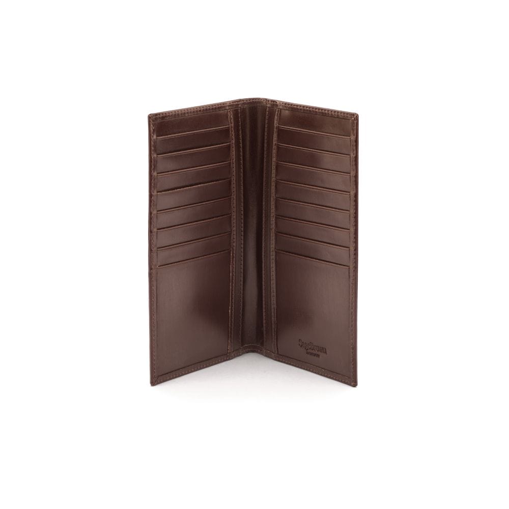 Large bridle leather breast pocket wallet 16 CC, brown, inside