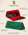 Triangular leather glasses case, features and dimensions