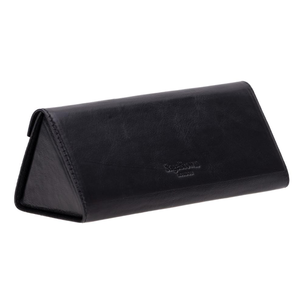 Triangular leather glasses case, black, back