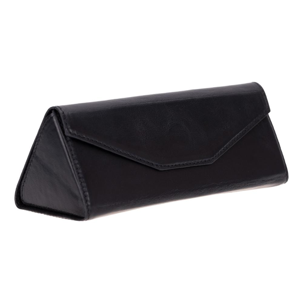 Triangular leather glasses case, black, side front