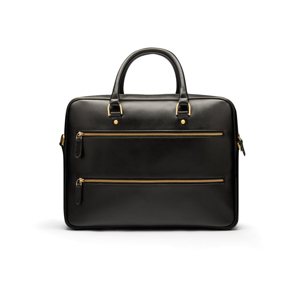 Leather 17" laptop briefcase, black, back