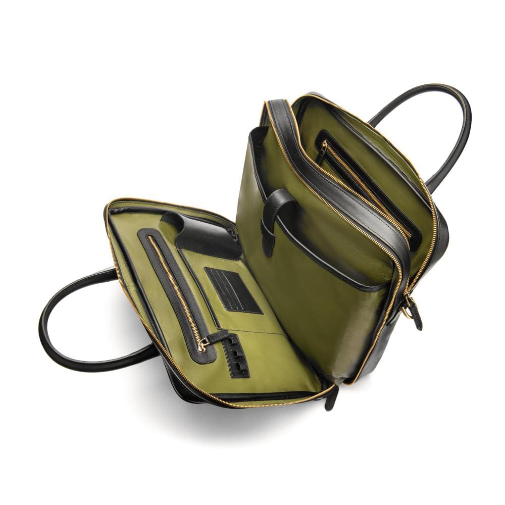 Leather 17" laptop briefcase, black, inside