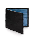 RFID wallet in ostrich leather, black with blue, front