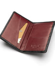 Woven leather credit card holder, black with burgundy, inside