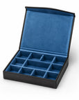 Large Leather Cufflink And Jewellery Box, Black With Cobalt, inside