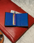 RFID leather wallet with 4 CC, black with cobalt, lifestyle