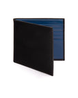 Men's RFID wallet with 10 CC, black with cobalt, front