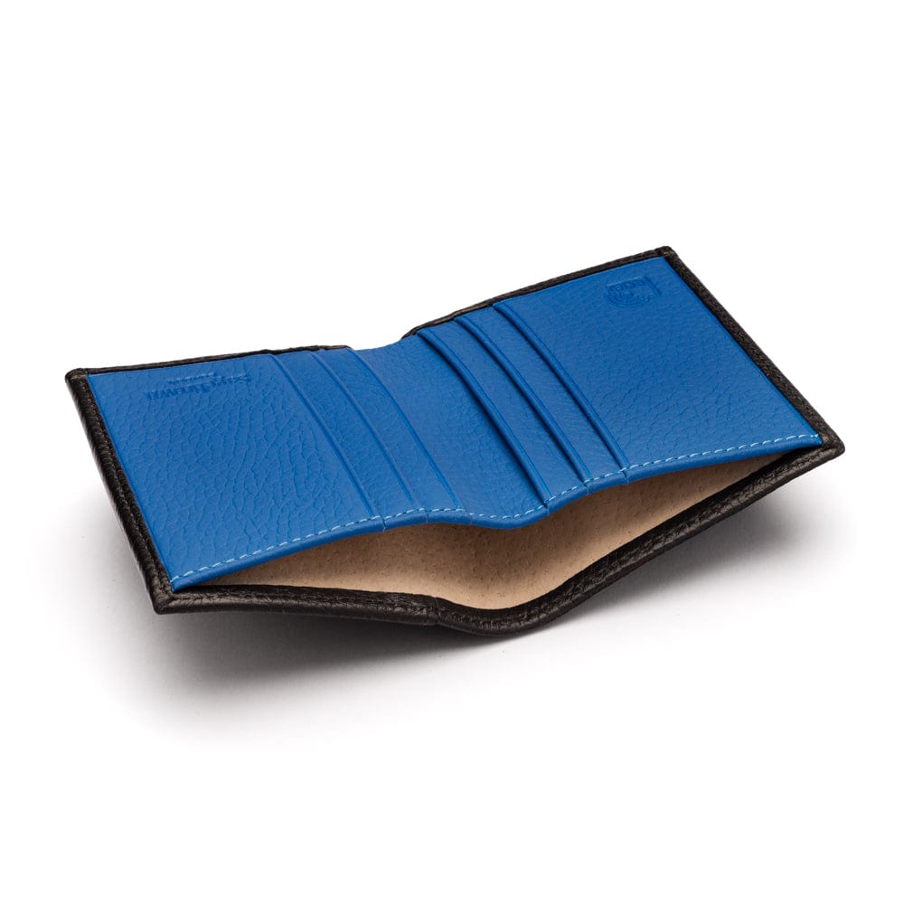 RFID leather wallet with 4 CC, black with cobalt, inside